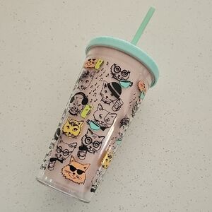 Cat-Themed Party Tumbler with Straw